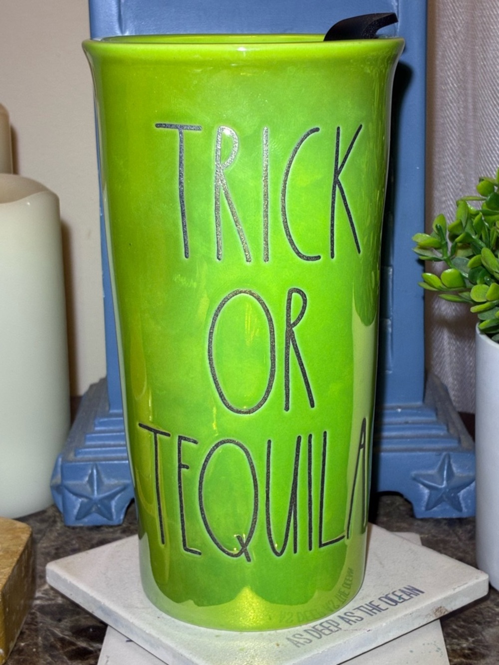 Rae Dunn Green Travel Tumbler with Black Lid